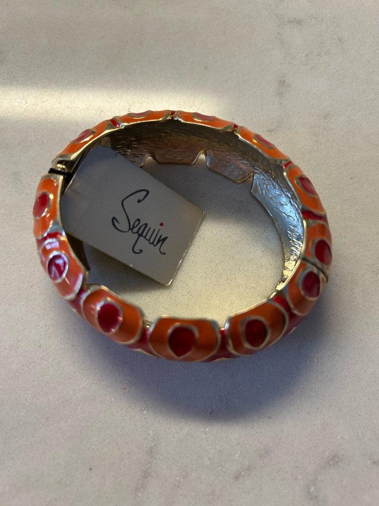 Sequin Orange And Red Enamel Hinged Bangle Bracelet 22$